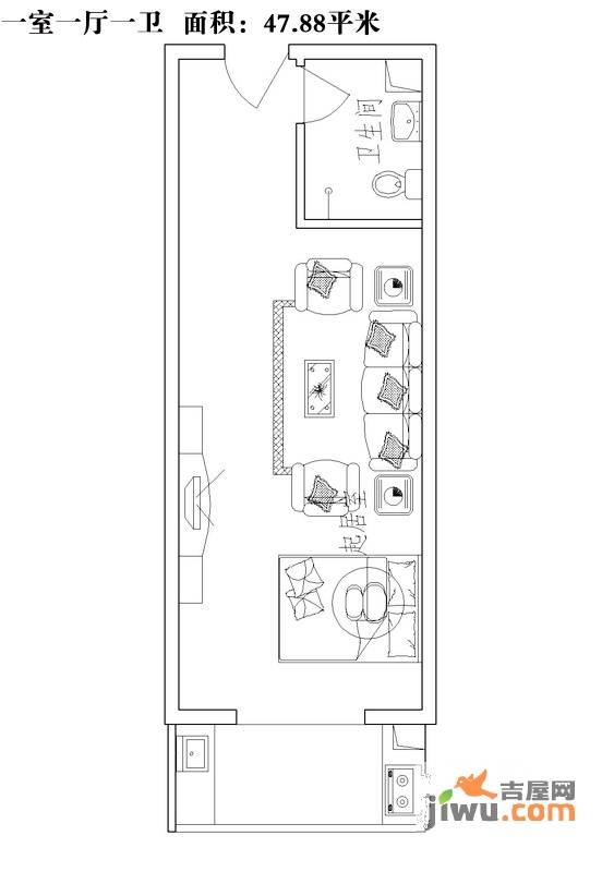 秦岭国际1室1厅1卫47.9㎡户型图