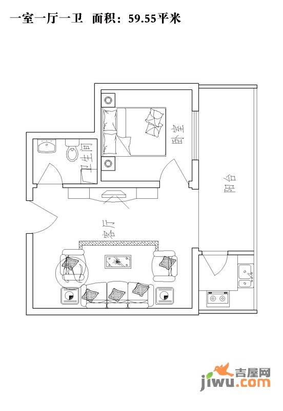 秦岭国际1室1厅1卫47.9㎡户型图