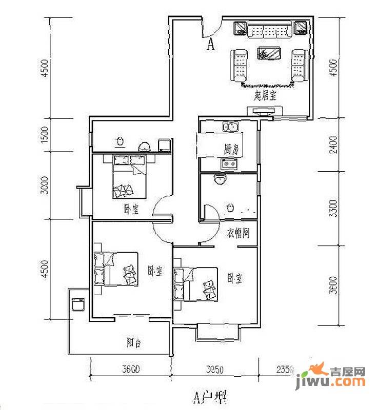 东方锦城3室1厅2卫123.3㎡户型图