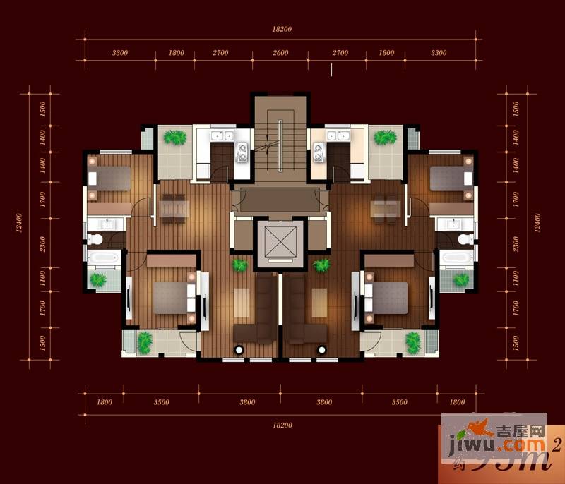 保亿风景御园2室2厅1卫95㎡户型图