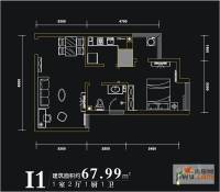 西荷丰润国际公寓1室2厅1卫68㎡户型图