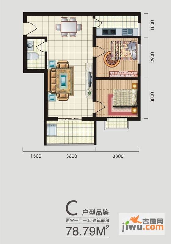 御玲珑2室1厅1卫78.8㎡户型图