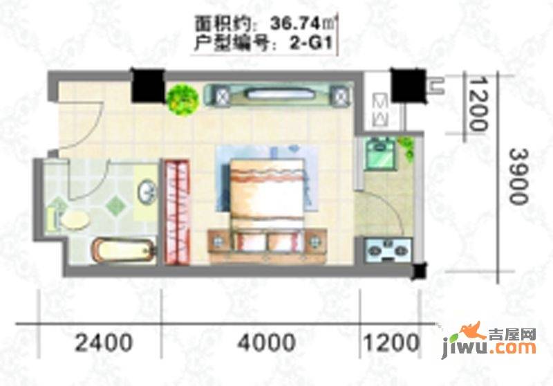 曲江澜山1室0厅1卫36.7㎡户型图