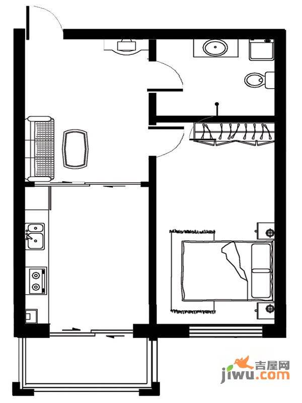 江霆华府二期1室1厅1卫48.4㎡户型图