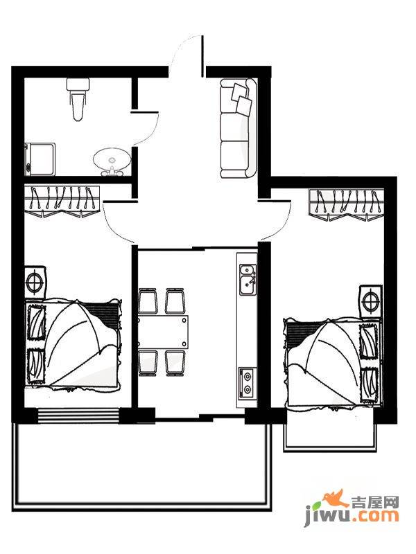 江霆华府二期2室1厅1卫63.2㎡户型图