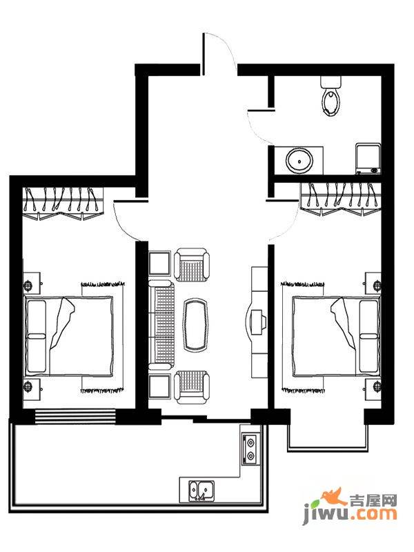江霆华府二期2室1厅1卫63.2㎡户型图