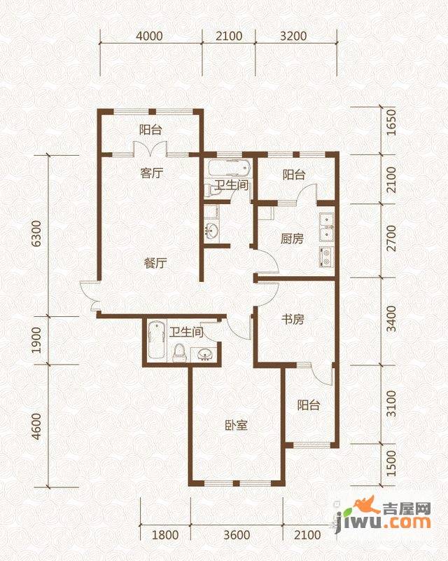 群力玫瑰湾2室2厅2卫126.5㎡户型图