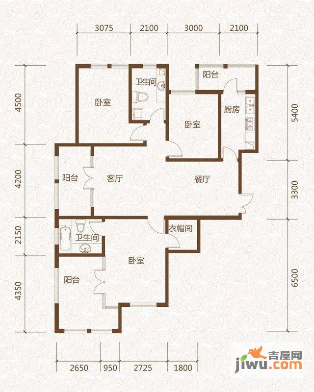 群力玫瑰湾3室2厅2卫148.2㎡户型图