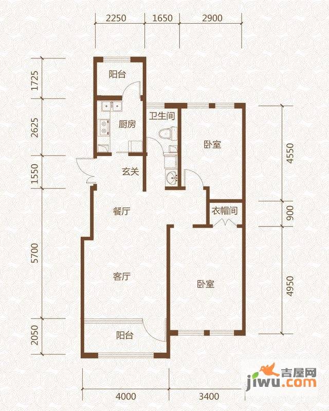 群力玫瑰湾2室2厅1卫111.8㎡户型图