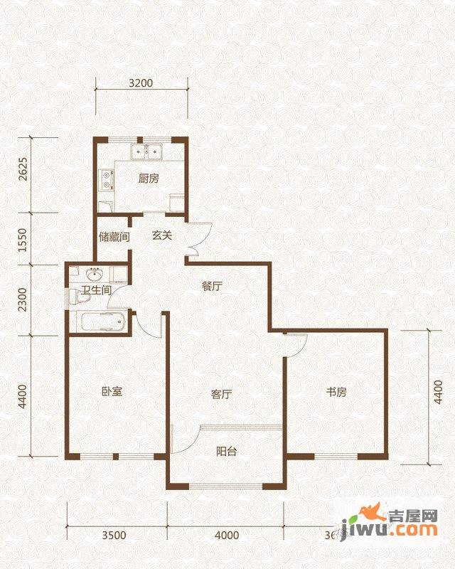 群力玫瑰湾2室2厅1卫111.8㎡户型图