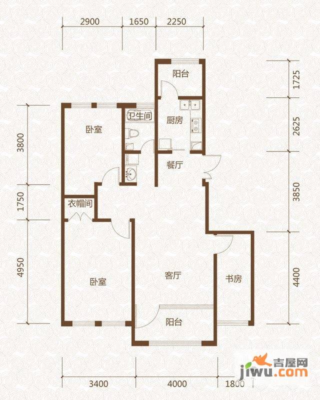 群力玫瑰湾3室2厅1卫133.5㎡户型图