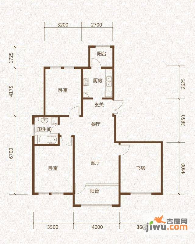 群力玫瑰湾3室2厅1卫133.5㎡户型图