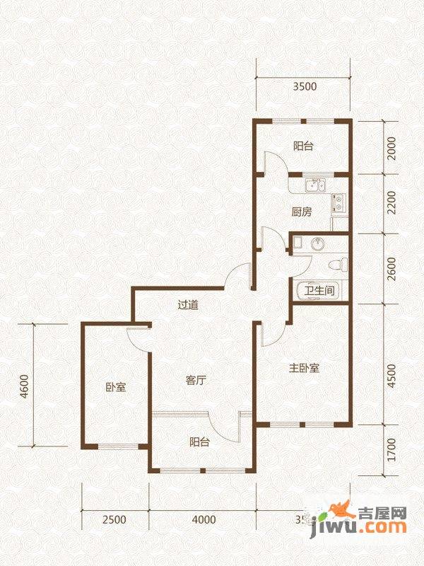 群力玫瑰湾2室1厅1卫107.1㎡户型图