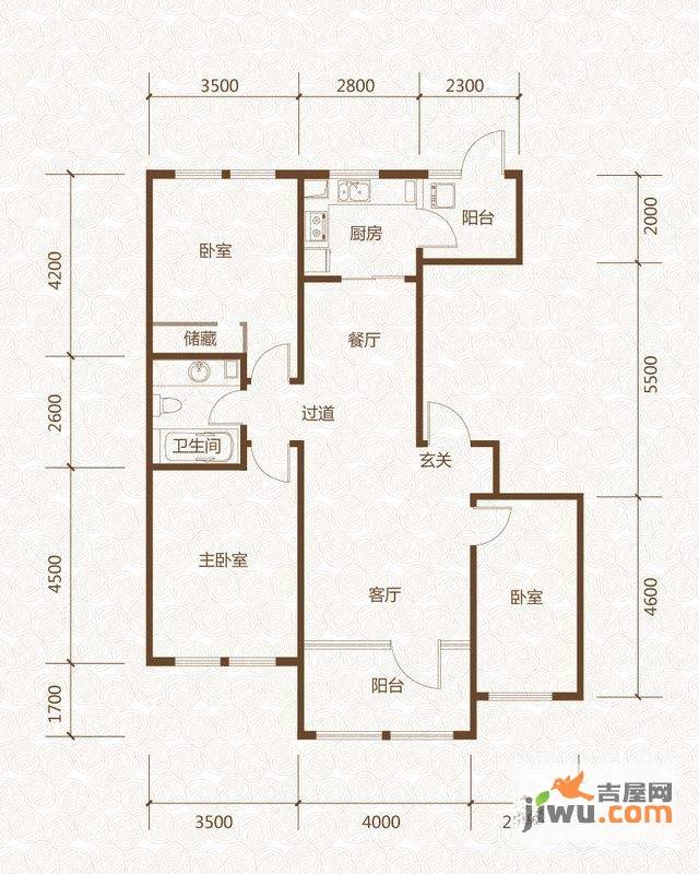 群力玫瑰湾3室2厅1卫81.5㎡户型图