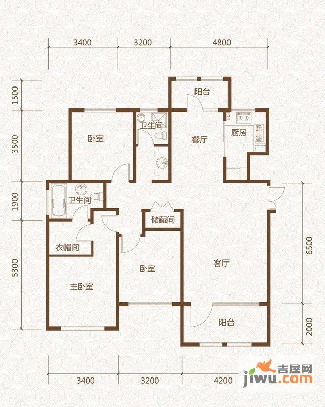 群力玫瑰湾3室2厅2卫84.6㎡户型图