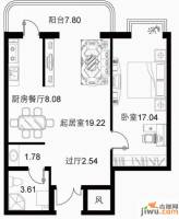 宝融上元府邸1室2厅1卫52.3㎡户型图