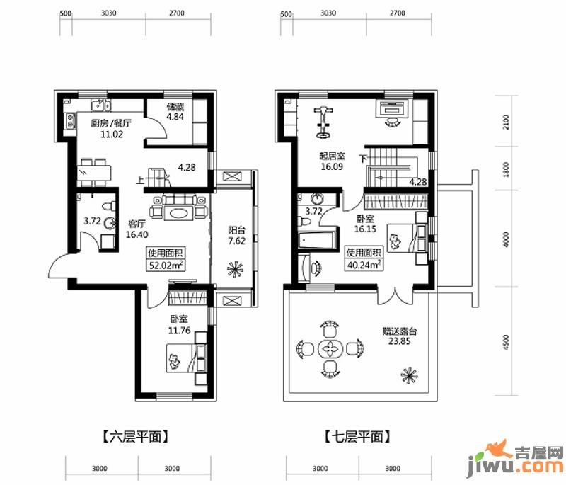 深蓝杰座2室2厅2卫92㎡户型图