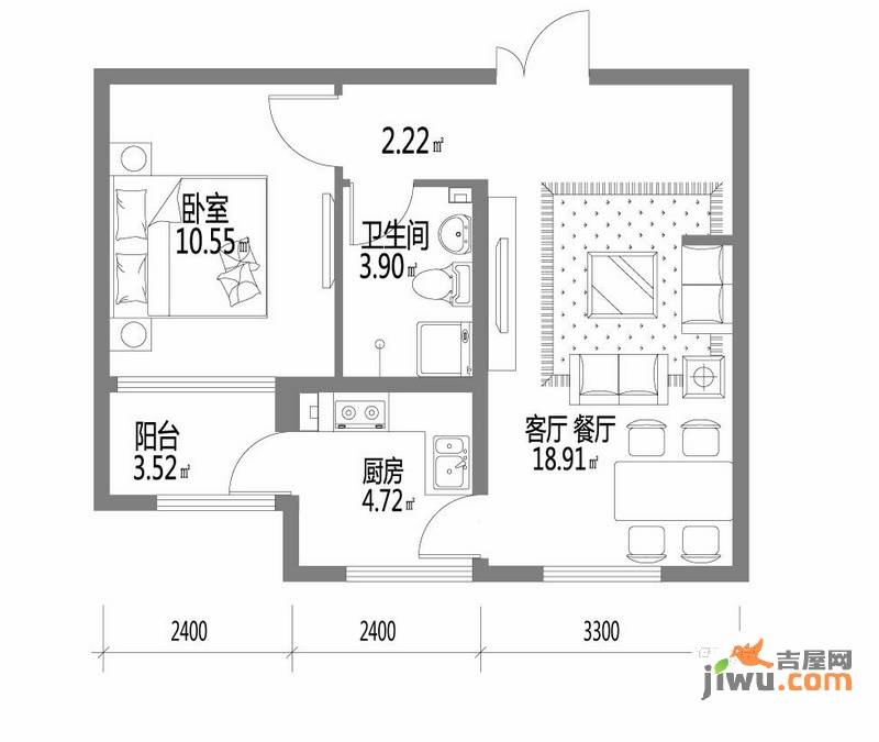 深蓝杰座1室1厅1卫40.3㎡户型图