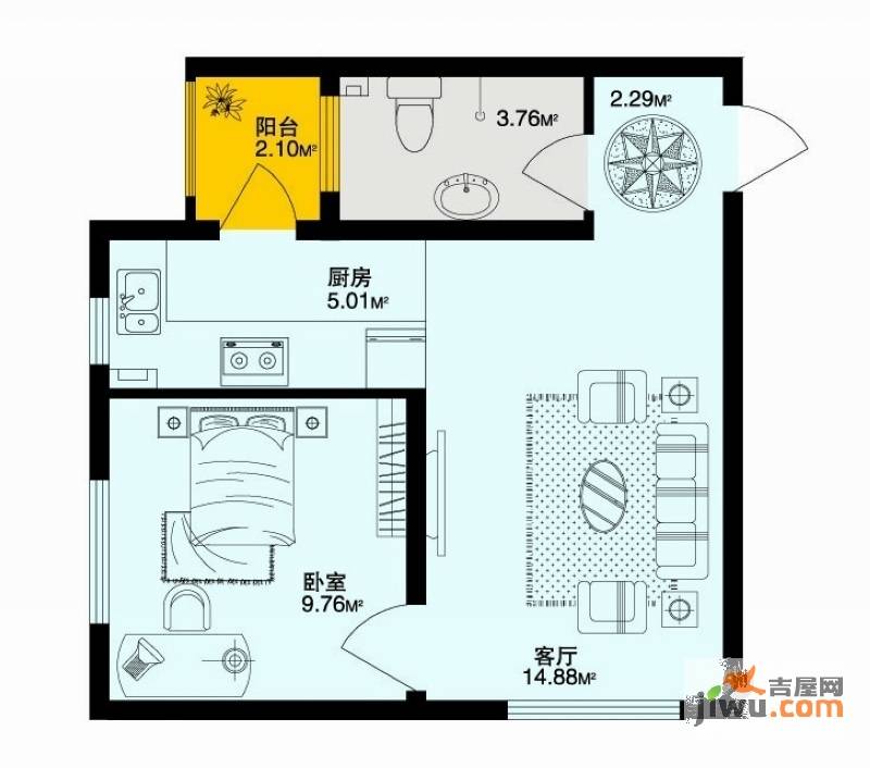 深蓝杰座9室1厅1卫35.7㎡户型图