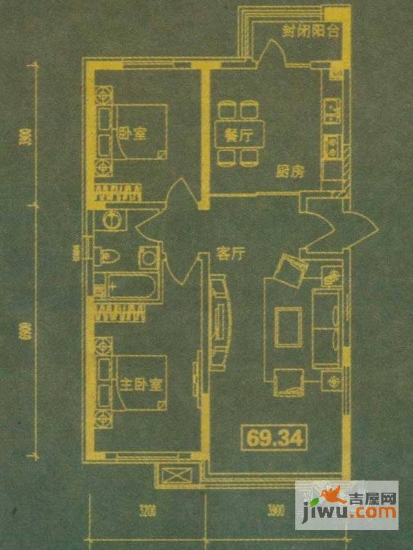 桐楠格翡翠城2室1厅1卫66.3㎡户型图