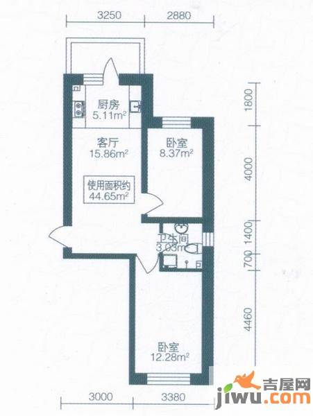 北岸启程2室1厅1卫35.1㎡户型图