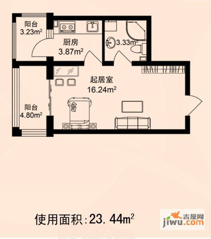 东方玫瑰园1室0厅1卫23.4㎡户型图