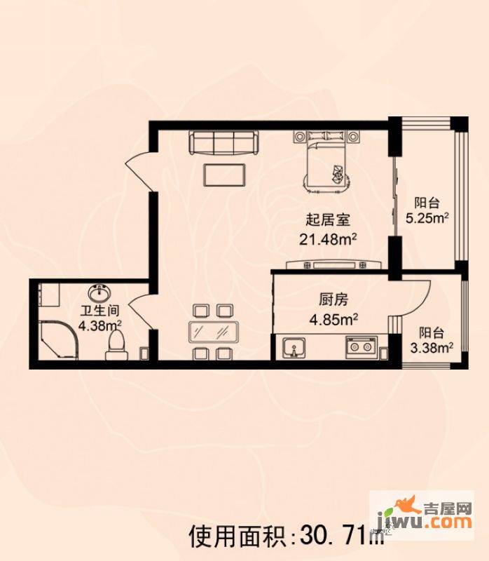 东方玫瑰园1室0厅1卫23.4㎡户型图