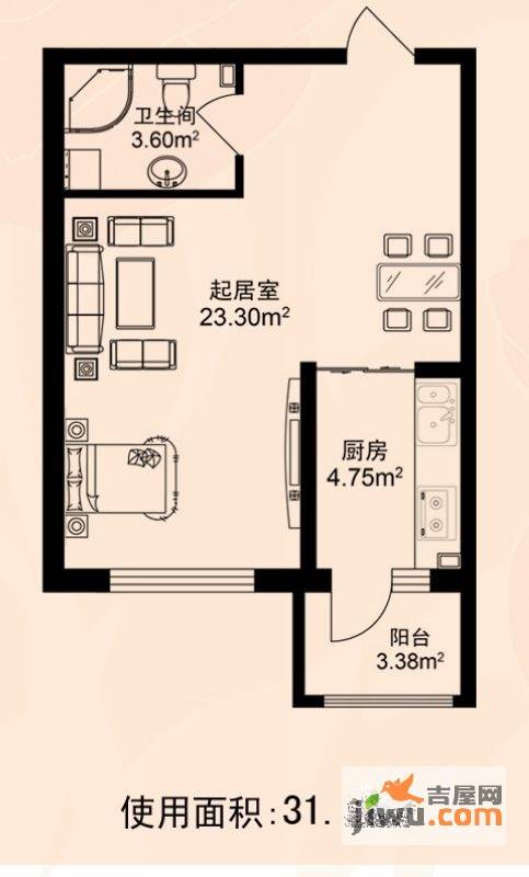 东方玫瑰园1室0厅1卫23.4㎡户型图