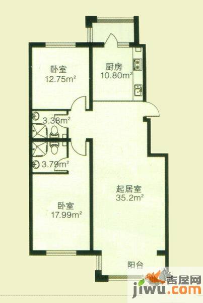 海富第五大道2室1厅2卫83.9㎡户型图