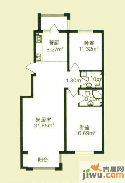 海富第五大道2室1厅2卫83.9㎡户型图