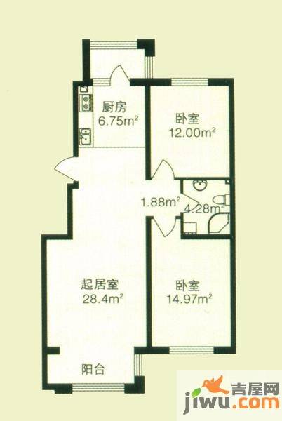 海富第五大道2室1厅1卫68.3㎡户型图