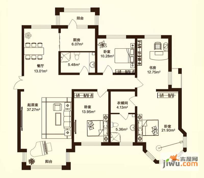 海富第五大道4室2厅2卫130.2㎡户型图