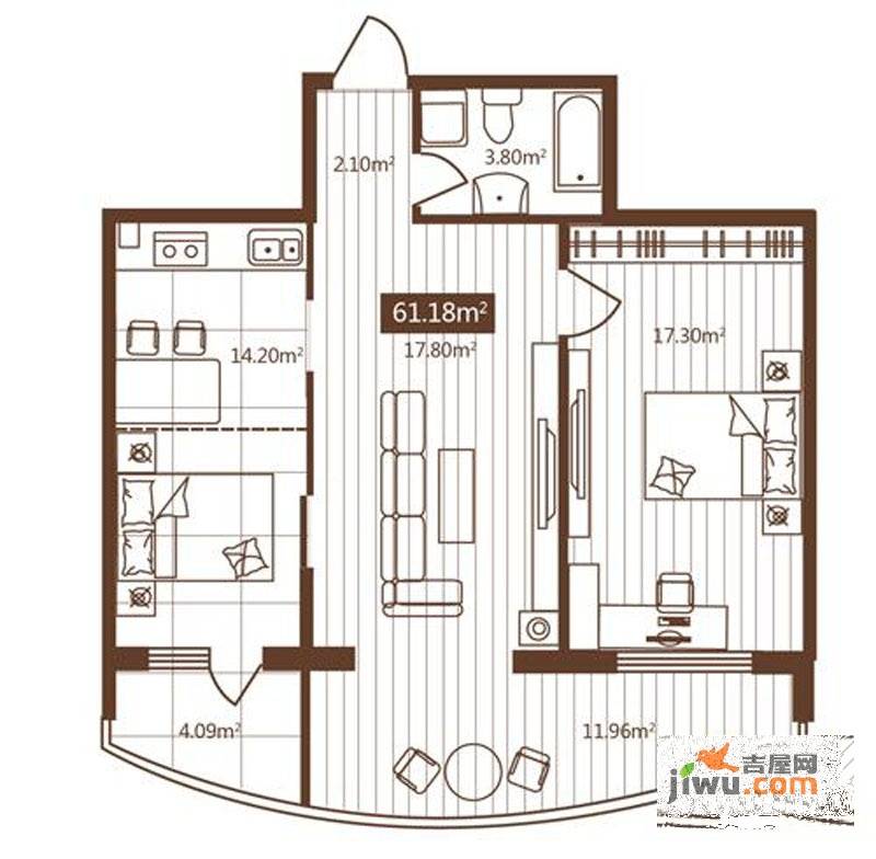 嵩山国际2室1厅1卫61.2㎡户型图