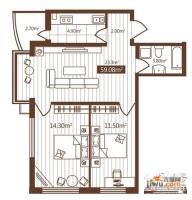 嵩山国际2室1厅1卫59.1㎡户型图