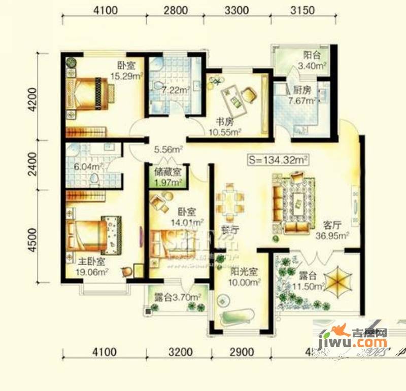 保利公园九号5室2厅2卫134.4㎡户型图