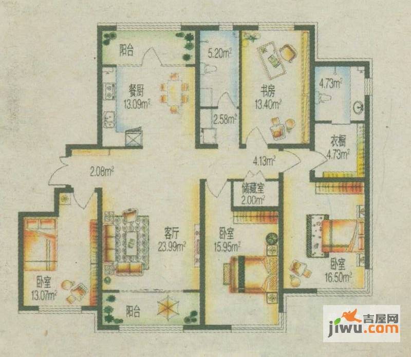 保利公园九号4室2厅2卫121.5㎡户型图