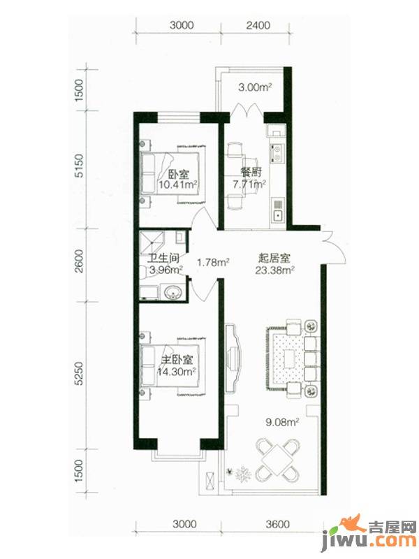 南极国际维也纳花2室1厅1卫56.8㎡户型图