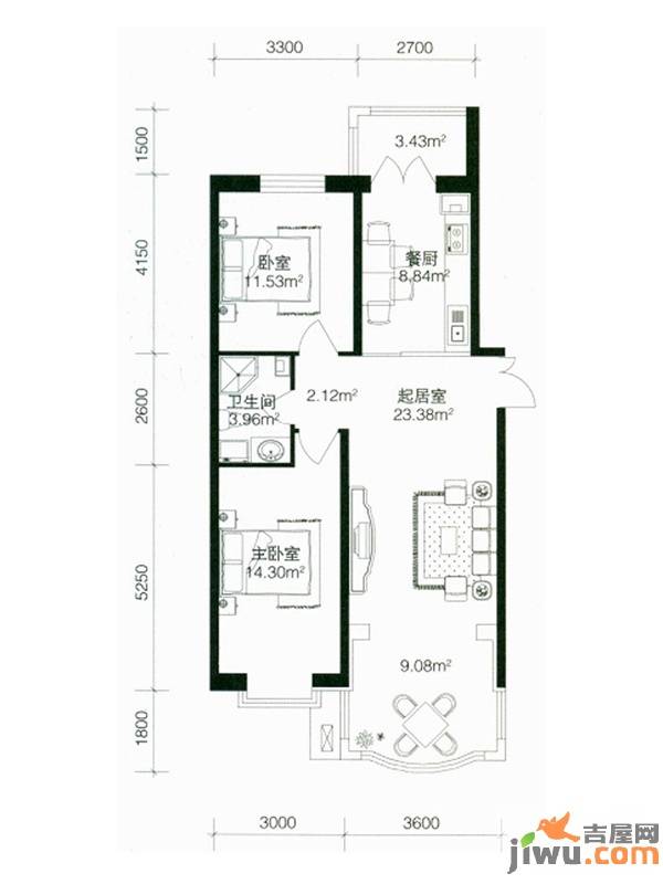 南极国际维也纳花2室1厅1卫56.8㎡户型图