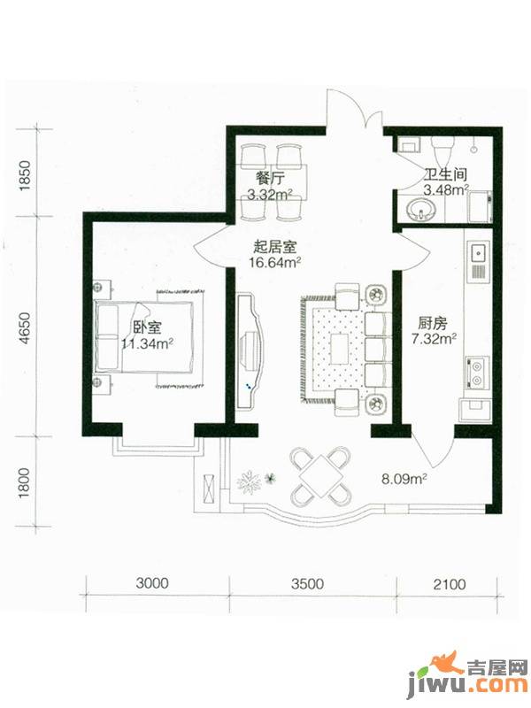 南极国际维也纳花1室2厅1卫43.9㎡户型图