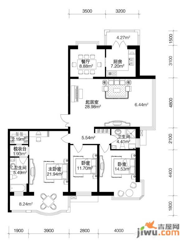 南极国际维也纳花3室2厅2卫153㎡户型图