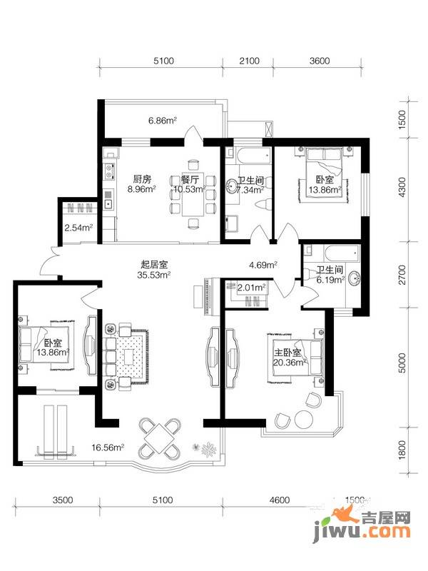 南极国际维也纳花3室2厅2卫155㎡户型图