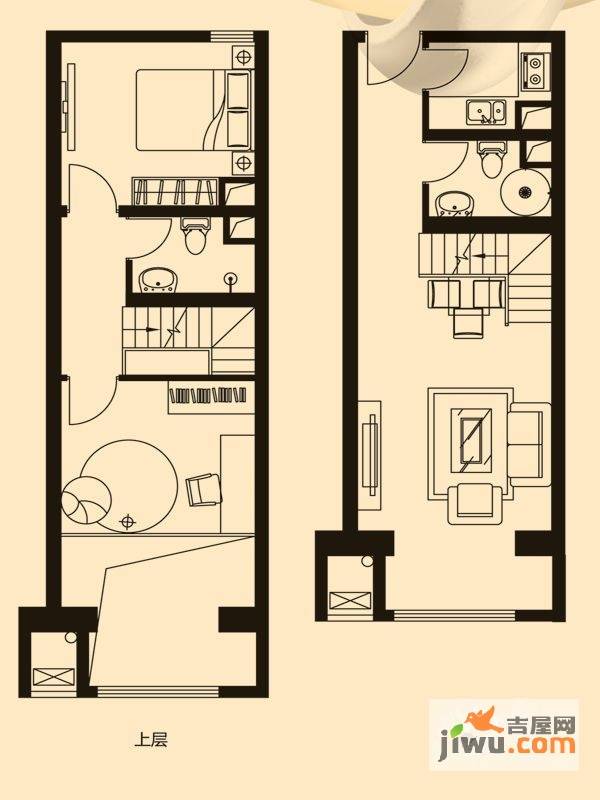 学伟国际城2室1厅2卫52.7㎡户型图