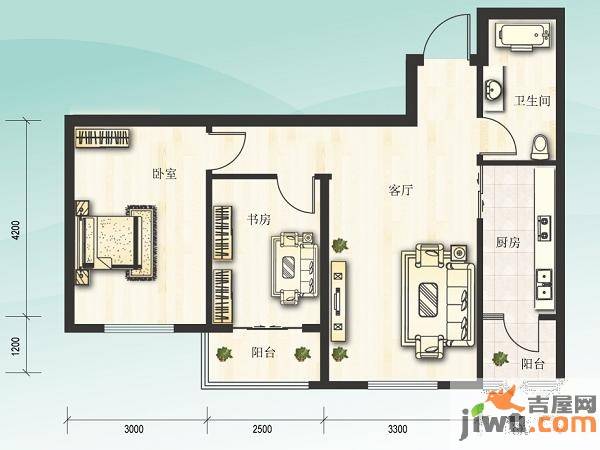 水木兰亭2室1厅1卫75.8㎡户型图