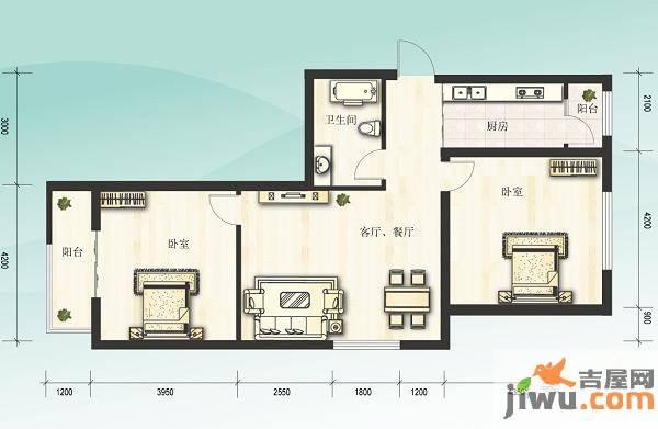 水木兰亭2室2厅1卫96.1㎡户型图