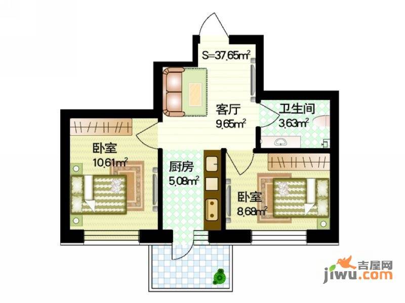 红星家园2室1厅1卫37.6㎡户型图