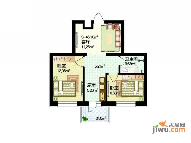 红星家园2室1厅1卫37.6㎡户型图