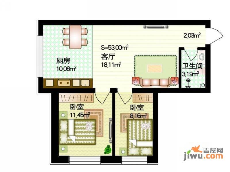 红星家园2室1厅1卫37.6㎡户型图