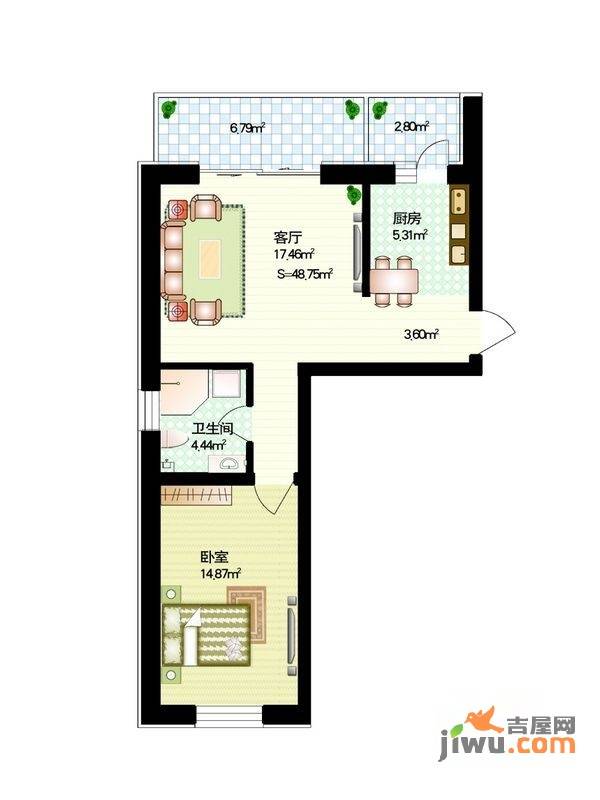 红星家园1室1厅1卫34㎡户型图