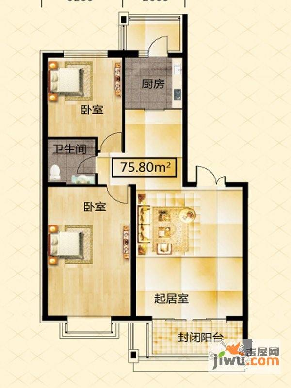 学府怡园2室1厅1卫87.4㎡户型图