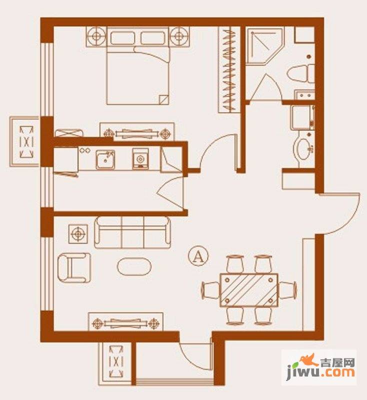 正弘蓝堡湾二期世豪小公馆1室2厅1卫72㎡户型图